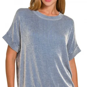 Corded Rib Short Sleeve T-Shirt - Lt Navy