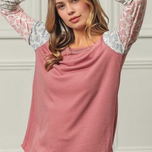 French Terry with Paisley Triblend Color Block - Mauve