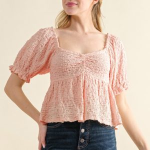 Lovely Textured and Smocked Top - Blossom