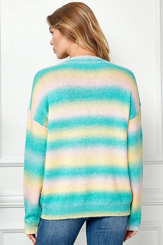 Ombre Drop Shoulder Knit Pullover Sweater - Mint Combo