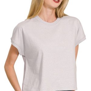 Premium Cotton Relaxed Crop Tee - H Grey