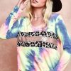 Tie Dye Deep U-neck Top with Leopard and Sequins - Charcoal Tiedye