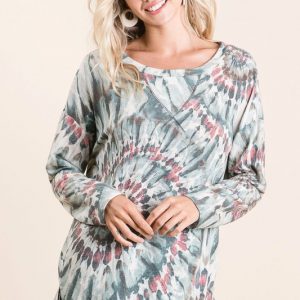 Tie Dye Terry Top with Contrast Stitching - Hunter Green