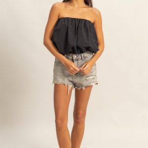 Trendy Strapless Bubble Top - Black