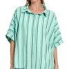 Woven Yarn-Dye Stripe Oversized Button Down Shirt - Mint